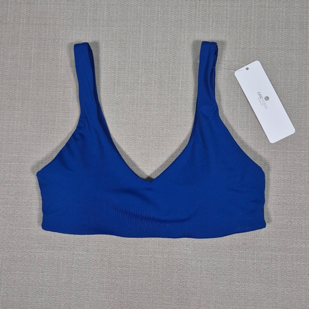 CRZ YOGA Womens Bikini Top Blue V-Neck Athletic Swimwear Size M 8-10 NWT RY046